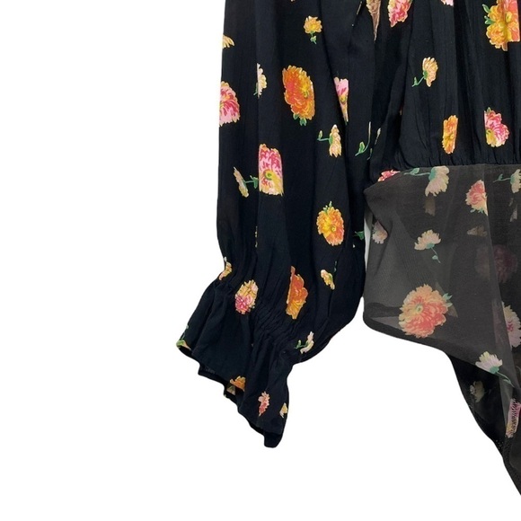 Free People Intimately Poppy Ruffle Bodysuit NWT Black Floral - Picture 10 of 16
